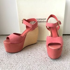 Topshop color block platform wood wedge sandal